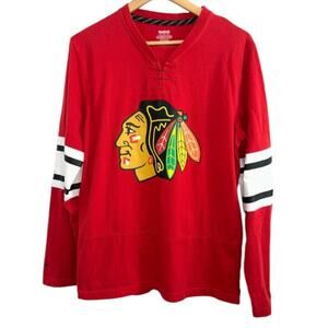 NHL Chicago Blackhawks Reebok Long Sleeve Shirt Jersey Red Medium